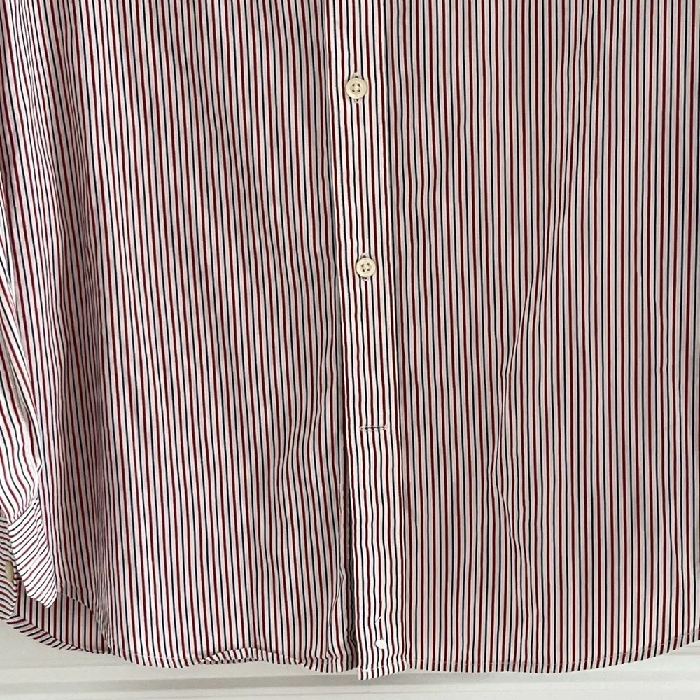 Banana Republic Soft Wash Button Up Shirt Red White Blue Pinstripe Cotton Mens L